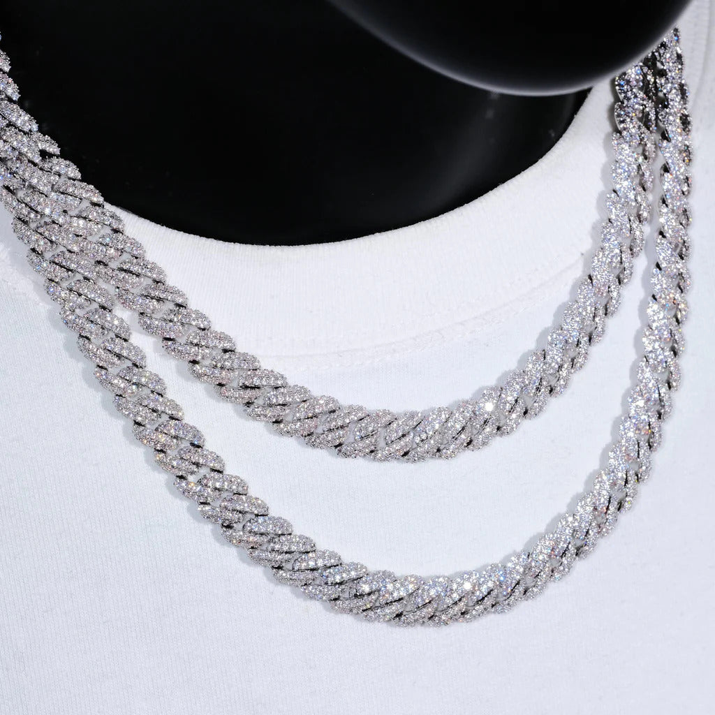 Men's Miami Cuban Link Chain Diamond Tennis Chain 14K White Gold Finish