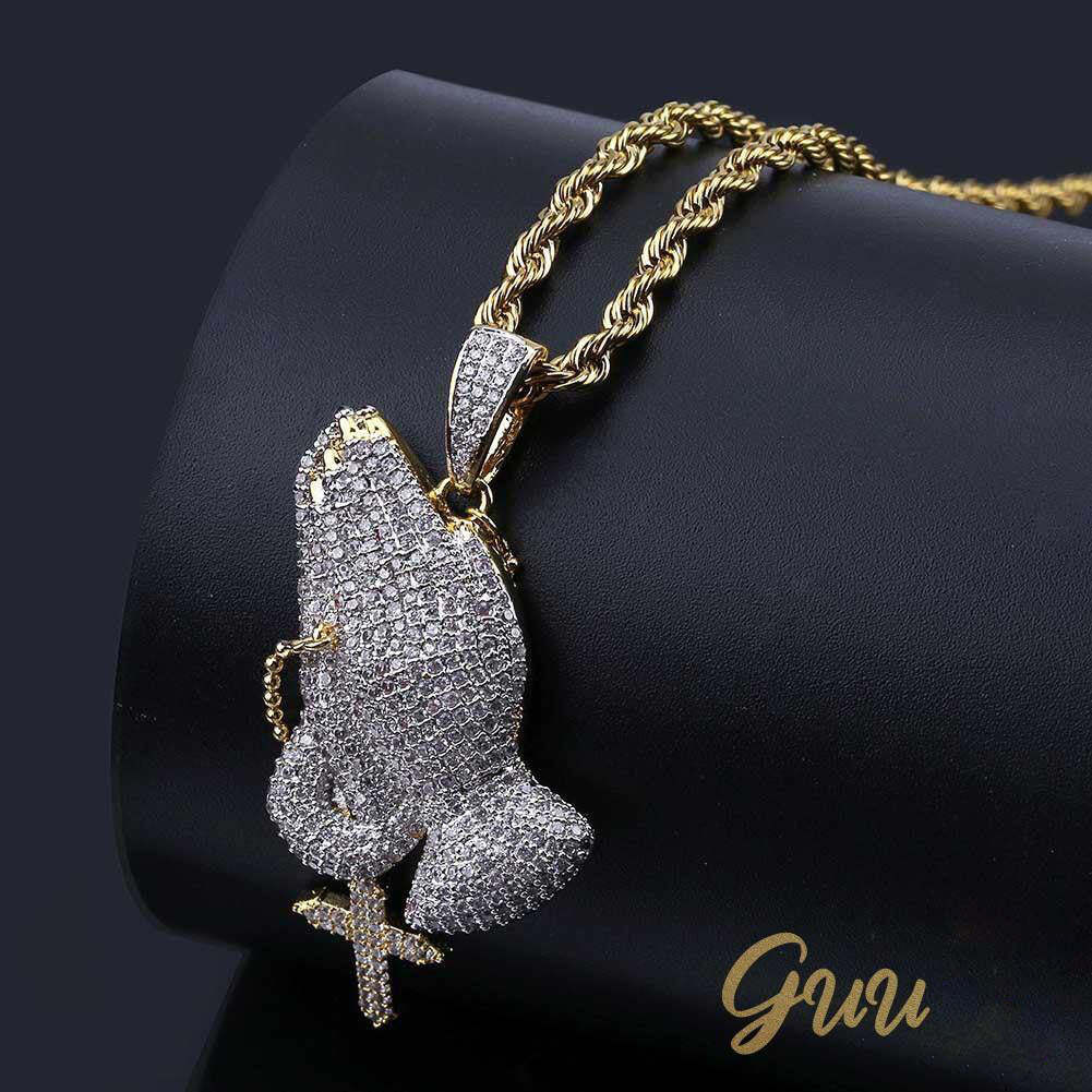 3Ct Round Cut Diamond Praying Hand Unisex Pendant 14K Two Tone Gold Finish