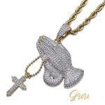 Load image into Gallery viewer, 3Ct Round Cut Diamond Praying Hand Unisex Pendant 14K Two Tone Gold Finish
