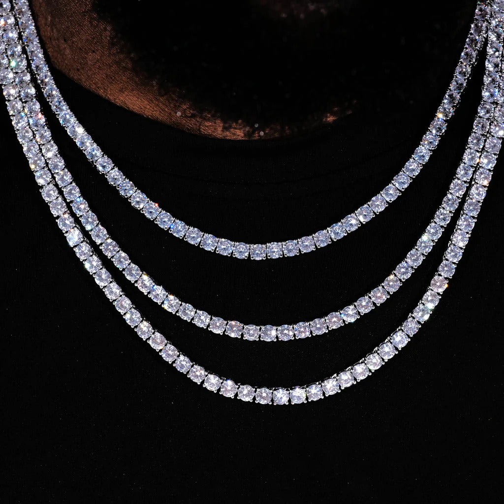 30Ct Round Cut Men's Diamond Tennis Necklace 14K White Gold Finish