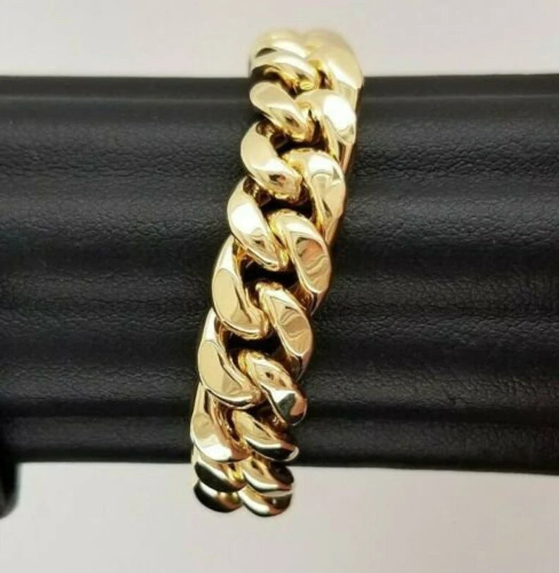 10MM Royal Miami Cuban Link Bracelet- Solid 14K Yellow Gold Unisex Bracelet