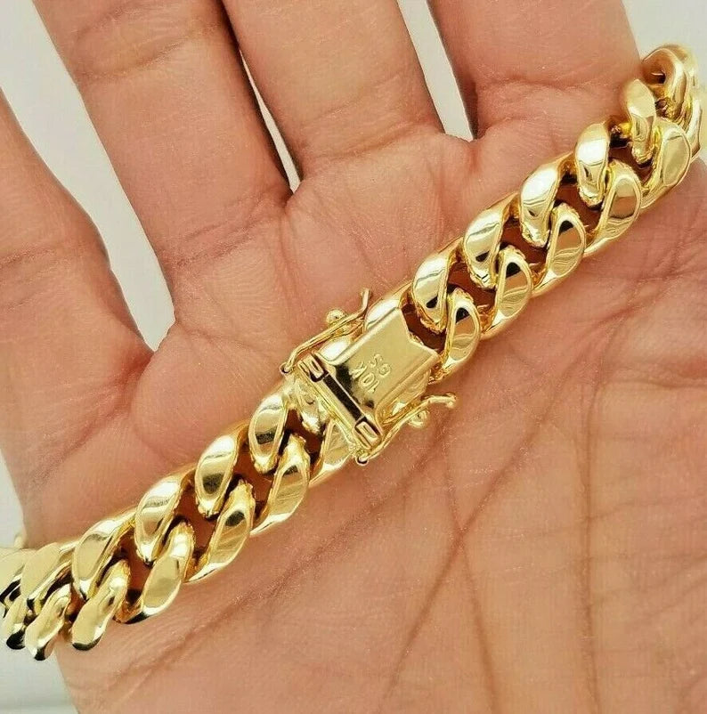 10MM Royal Miami Cuban Link Bracelet- Solid 14K Yellow Gold Unisex Bracelet